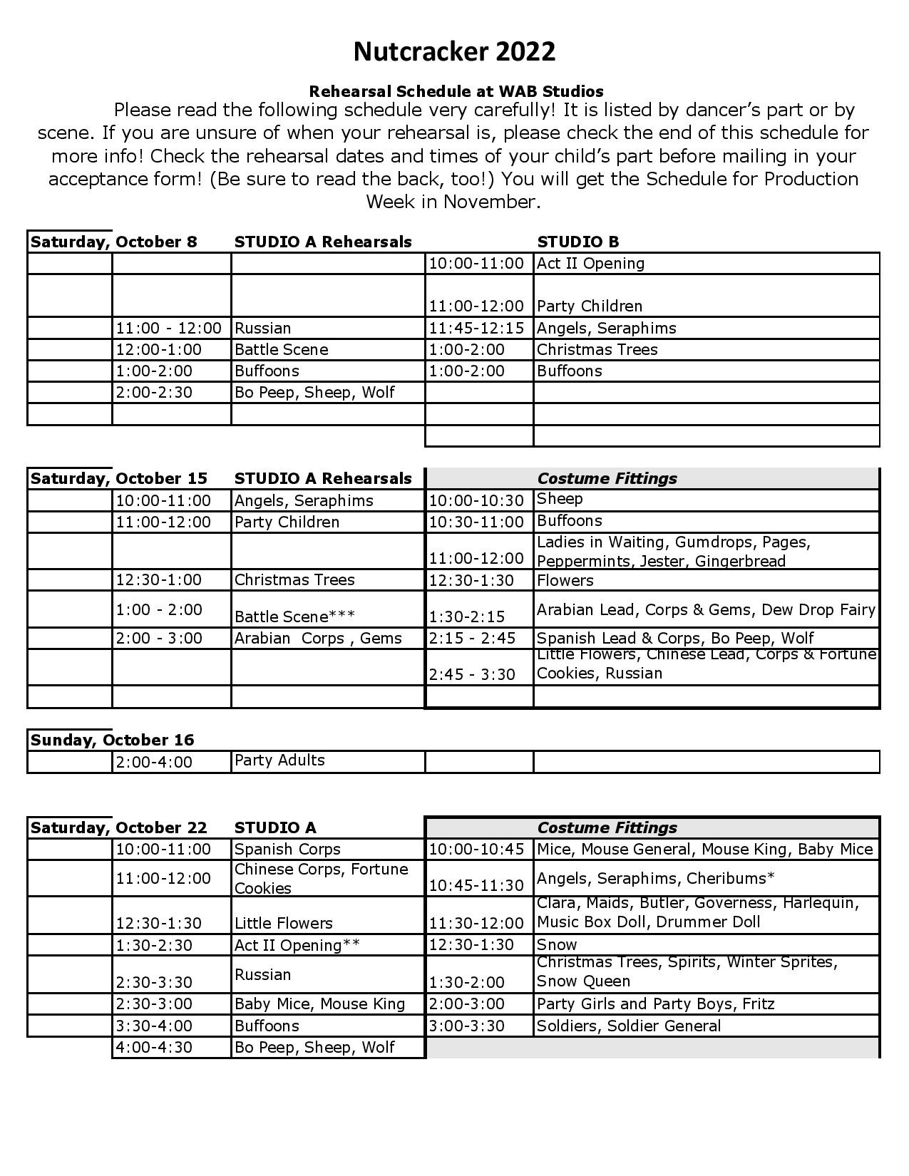 Rehearsal & Ballet Costume Fitting Schedules - Western Arkansas Ballet